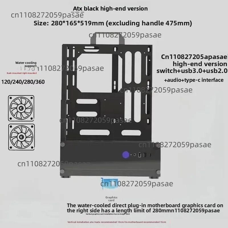 Open Frame PC Case 240/360 Liquid & Air Cooling Rack ATX/MATX Vertical GPU Desktop Mini Case
