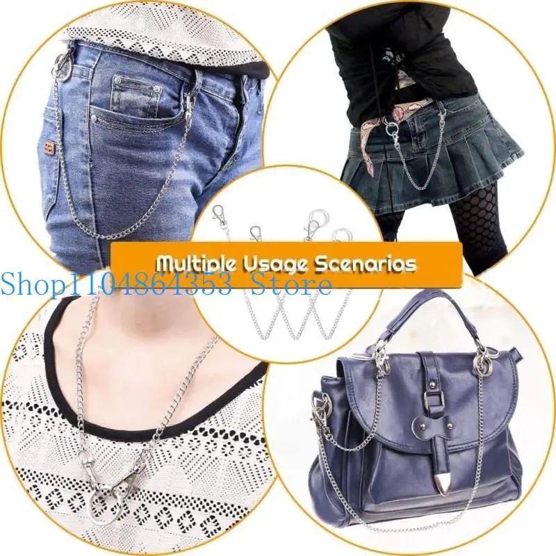 652f-Цепочка-кошелек-Серебряный-брелок-с-застежками-карабами-на-обоих-концах-и-двумя-дополнительными-кольцами-для-ключей-Кошелек