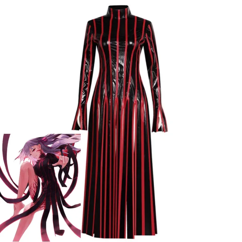Anime jogo destino/estágio noite matou sakura cosplay traje uniforme de combate plutônio sexy split listrado vestido peruca mulher carnaval terno sf/1