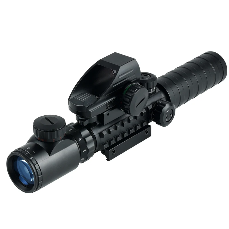 4-in-1 Tactical Scope 3-9x32 Functional Combo with Red Green Dot & 4 Reticles Sight Laser Metal Material