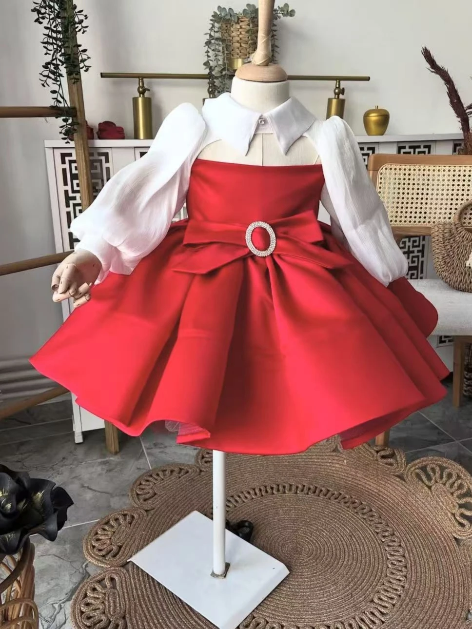 

Осенняя шифоновая блузка для маленьких девочек 0-12 лет, красное винтажное платье принцессы без бретелек для фотосъемки на день рождения, праздник, Ид, Рождество C239