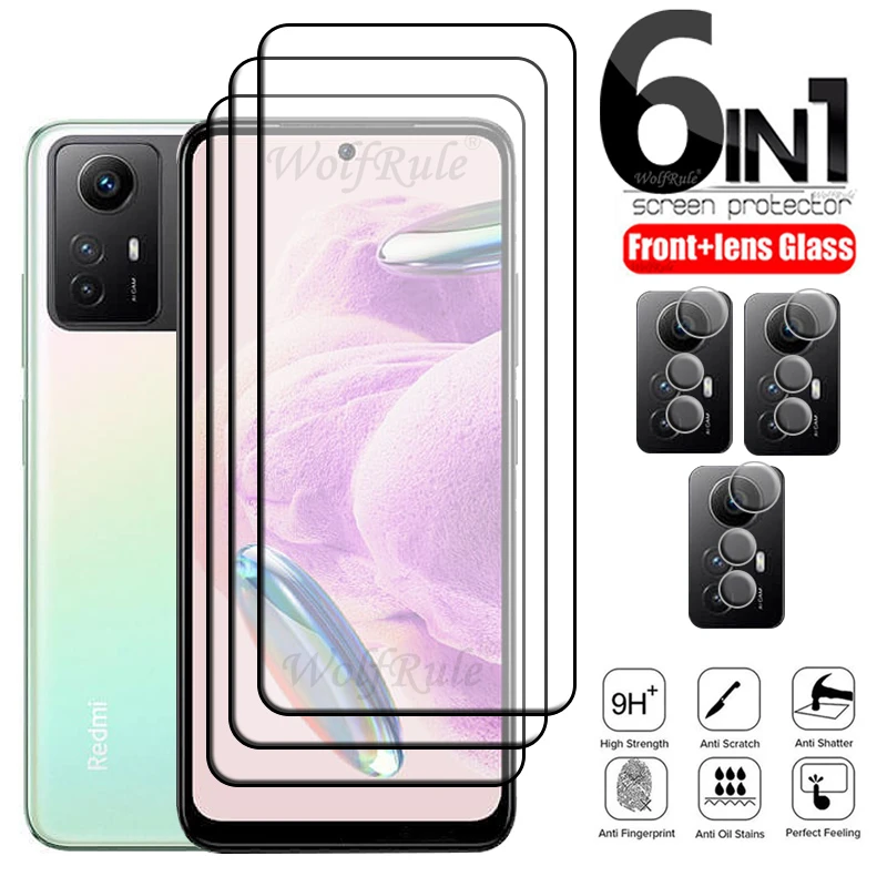 6-in-1 For Redmi Note 12S Glass Xiaomi Redmi Note 12S Protective Film Full Cover Glue Screen Protector Redmi Note 12S Lens Glass