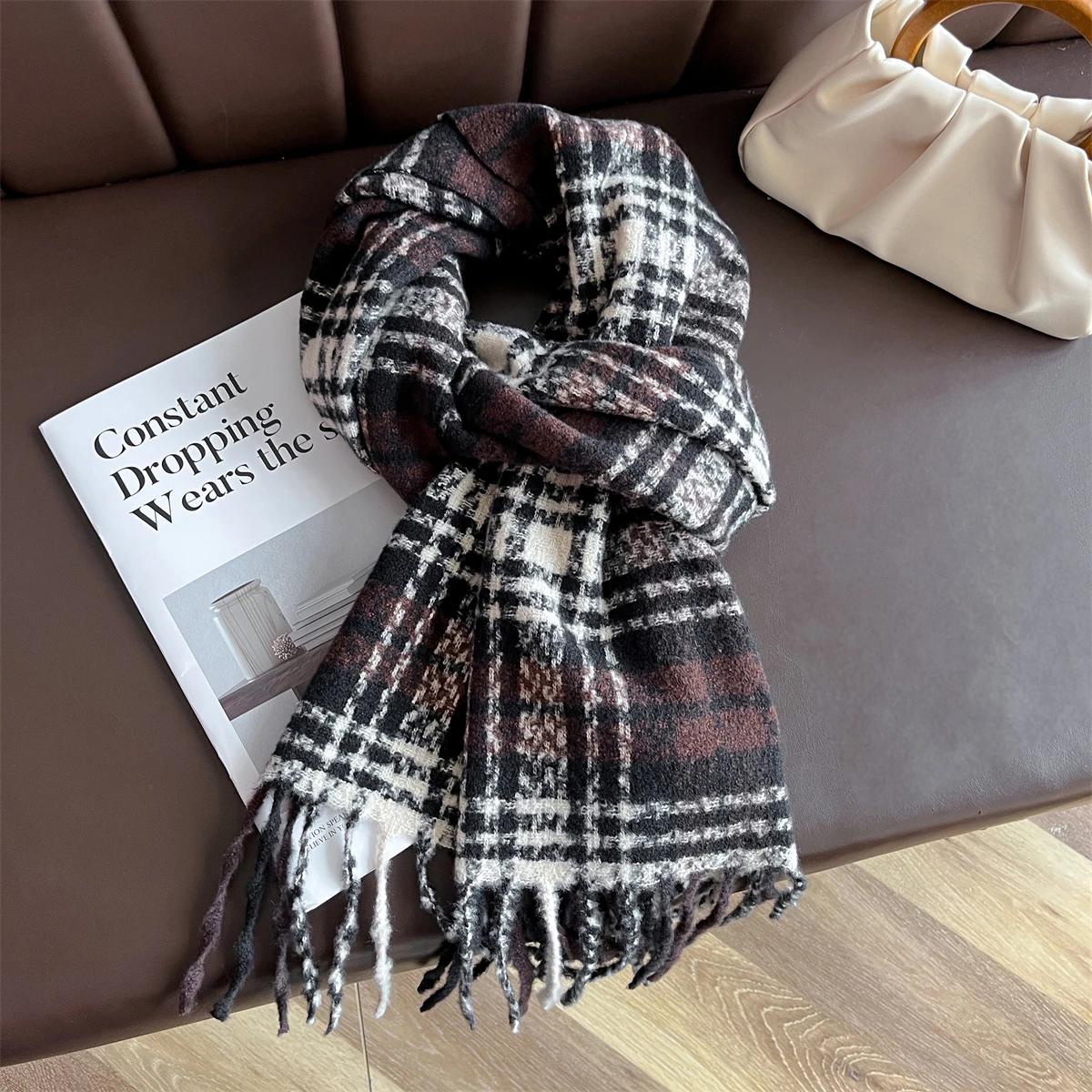 

Luxury Winter Plaid Scarf for Women Men British Style Cashmere Scarves With Tassel Designer Female Winter Warm Clothing