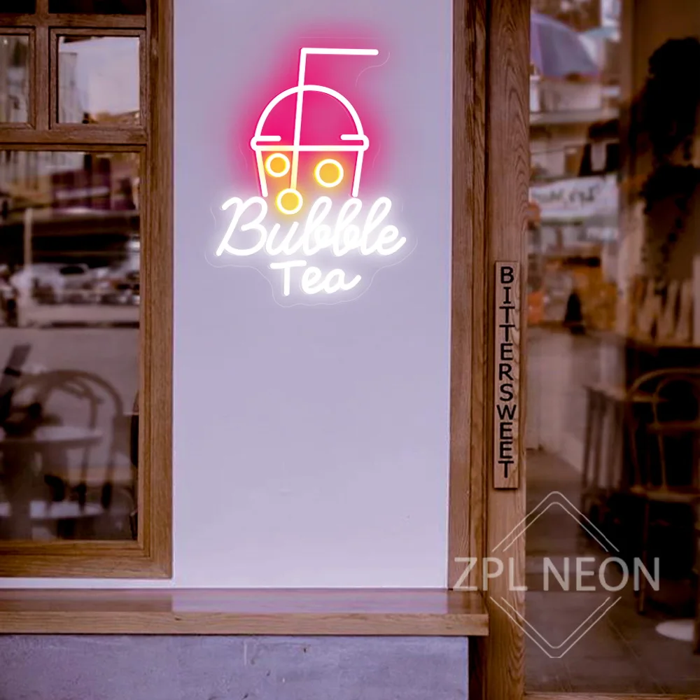 Bubble Tea Neon Sign Led Light Boba Tea Shop Decorazione Camera Cafe Ristorante Decor Appeso a parete Neon Light Insegne LED Benvenuto USB