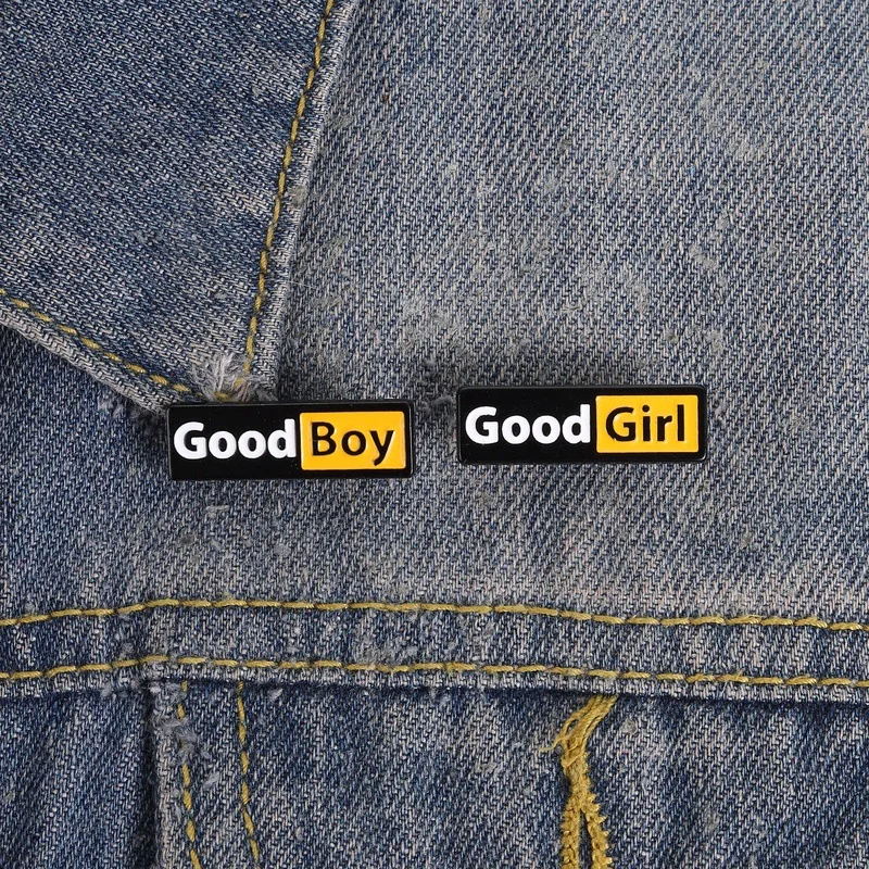 Pin de esmalte de dibujos animados bonitos de "GOOD BOY" y "GOOD GIRL", broches y insignias de solapa para mochilas y accesorios de ropa, joyería divertida, regalo para amigos