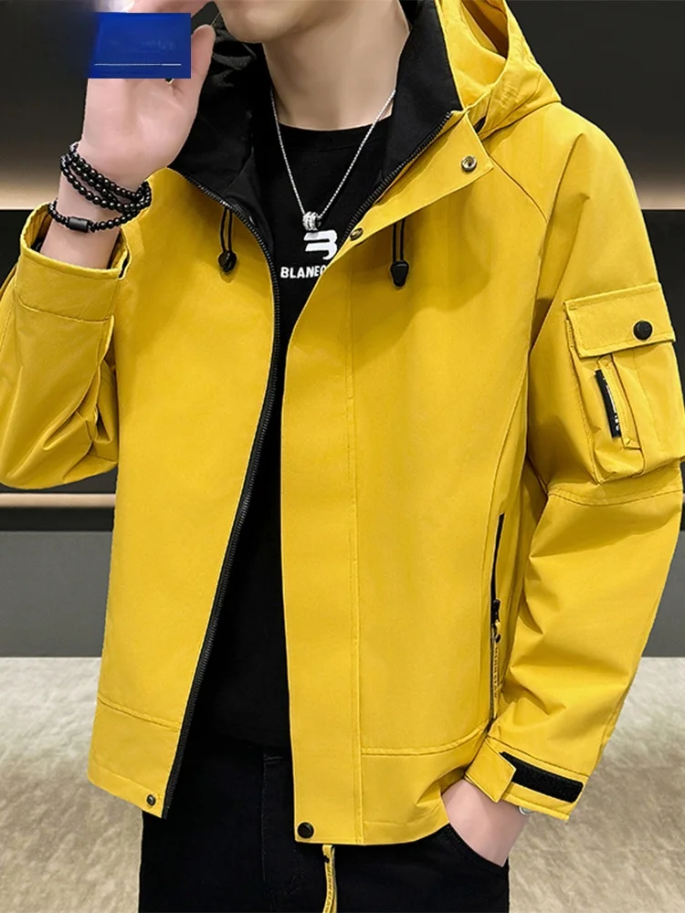 

Yu Zhaolin Мужская повседневная куртка с капюшоном, тонкая весенне-осенняя новая модная противоветровая молодежная верхняя одежда из полиэфирного волокна