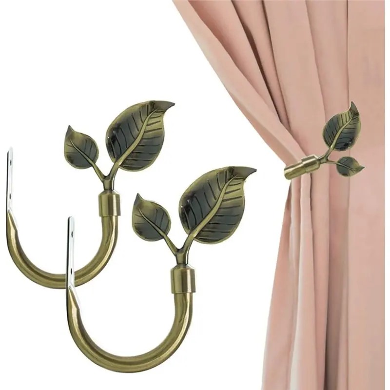 AB33-Simple U-Shaped Leaf Decoration Head Hook, Curtain Wall Hooks 2Pcs- Curtain Hooks Without Straps