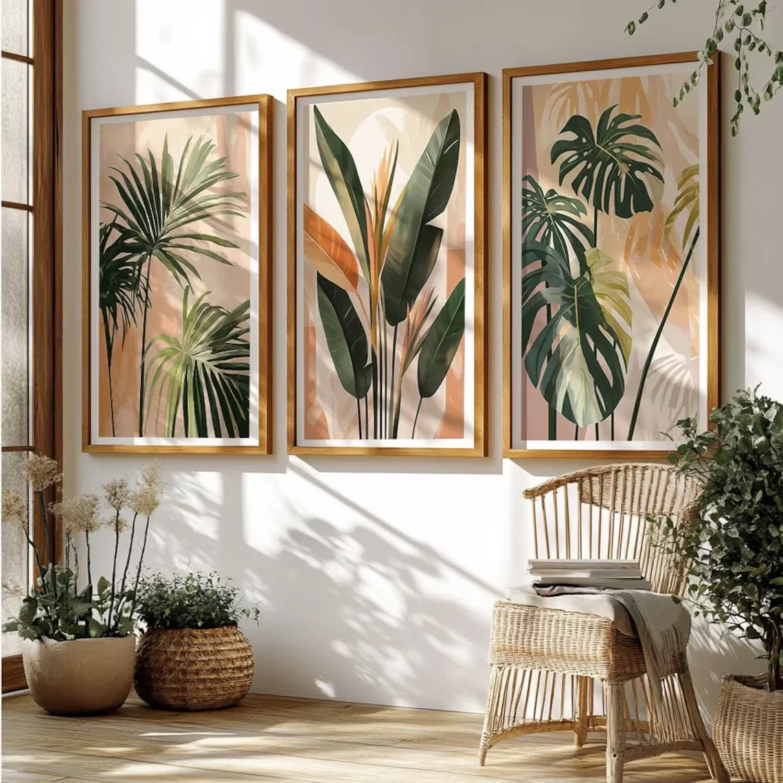 1/3 Stück Retro Palmen-Aquarell Pflanzen-Leinwanddruck Sommer Strand Küste Wandkunst Poster für Moderne Heimdekoration Geschenke