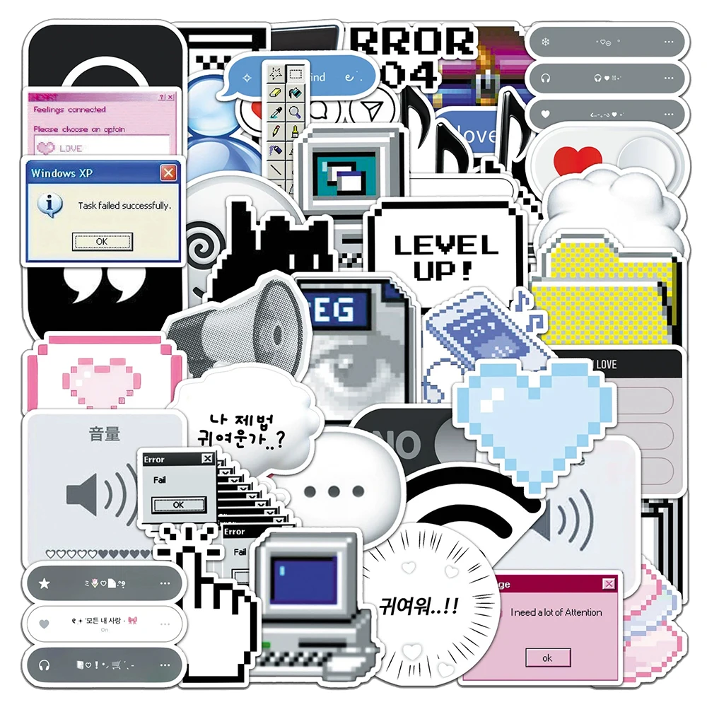 10/30/50pcs Network Pixel Graffiti Stickers Funny Programmer Meme Decals DIY Luggage Scrapbook Journal Internet Cartoon Sticker