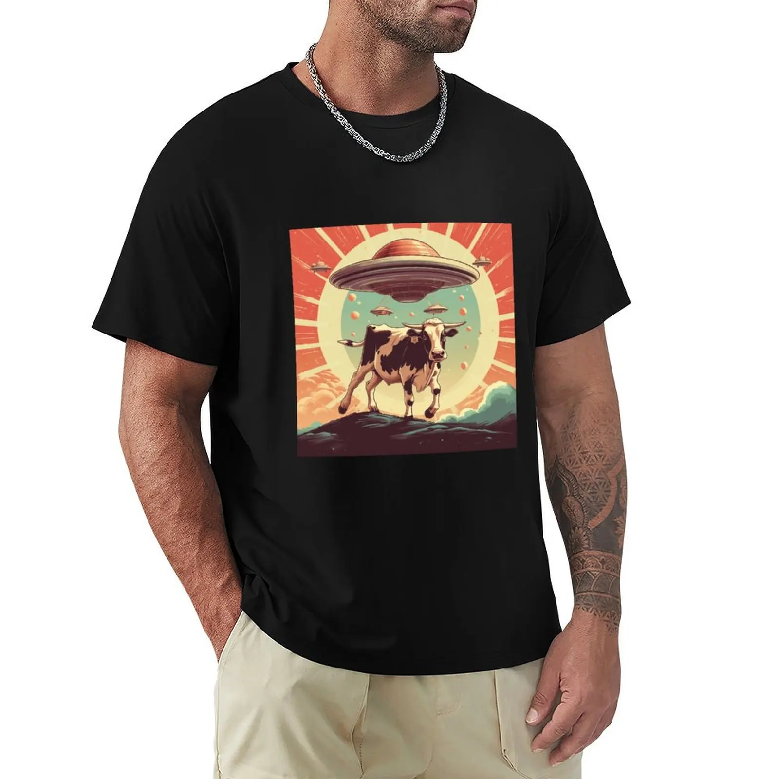 

Cow Spaceship T-Shirt summer top T-shirts oversize topping mens t shirts casual stylish