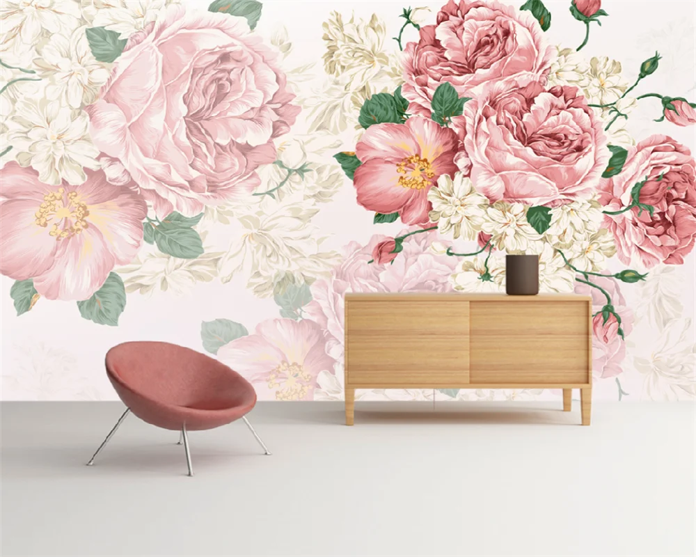 wellyu Custom wallpaper American pink flowers high-end bedroom living room home decoration warm Korean background wall mural