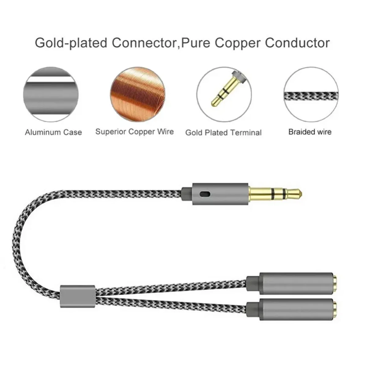 Headset Splitter 3.5mm Audio+Mic Stereo Headphone Splitter Audio 3.5mm 4 Pole Jack Y Cable, for PS4,PC Gaming Headset,Xbox One