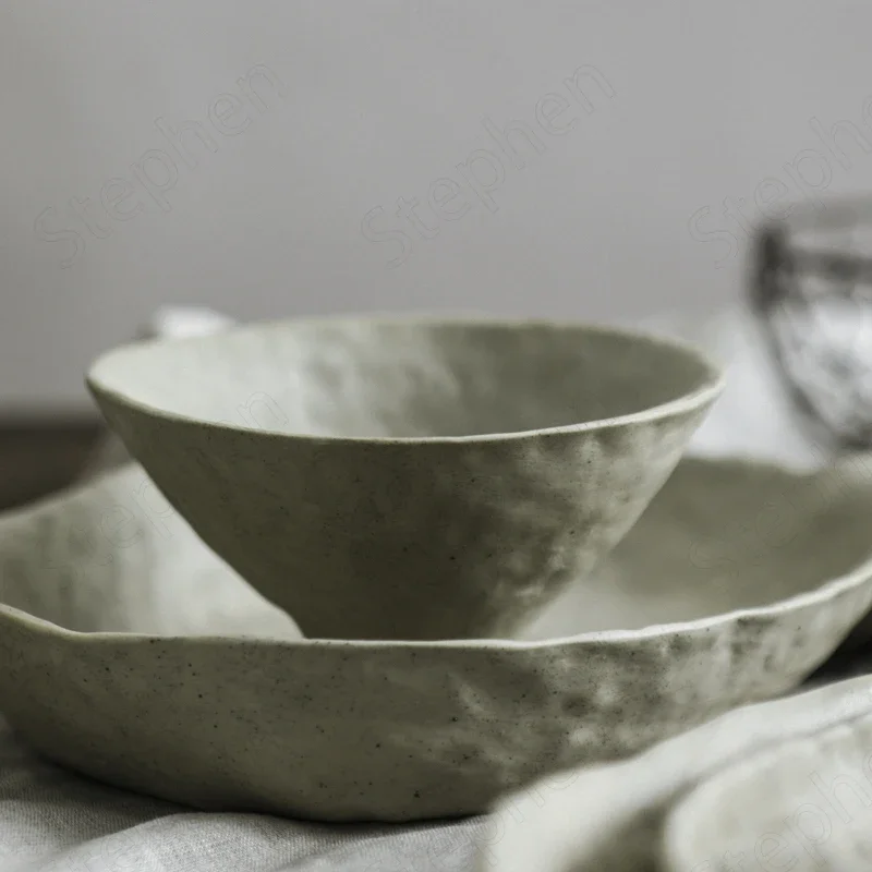 White Stoneware Tableware Japanese Modern Ceramic Special-shaped Bowls and Plates Handmade Steak Pasta Plate Home Decoration - view 3