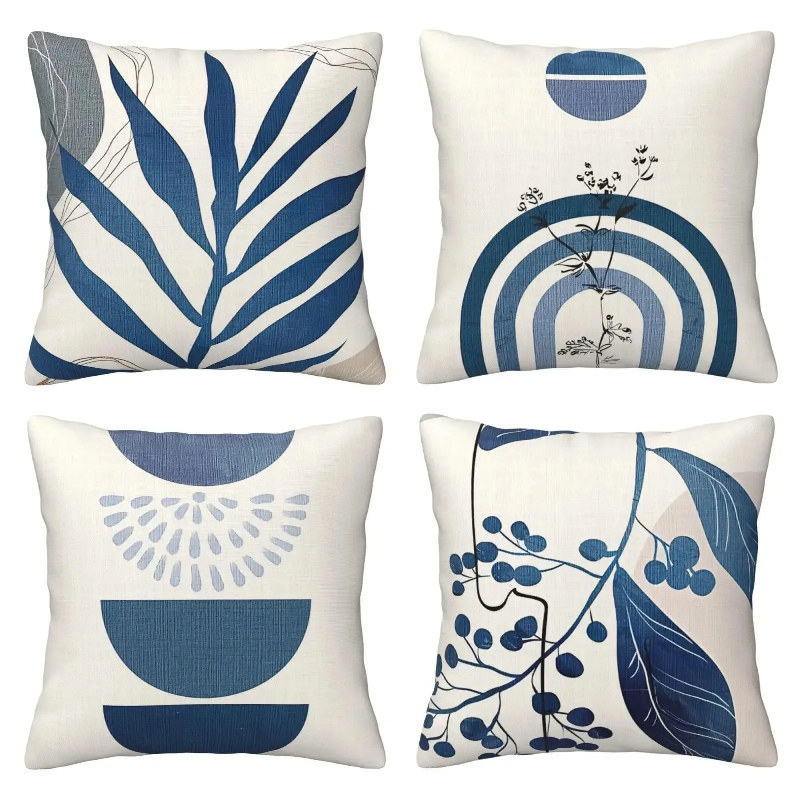 Blue Geometric & Botanical Printed Pillow Covers Pattern Cushion Cover Suitable For Sofa Bedroom Car Pillow Cover