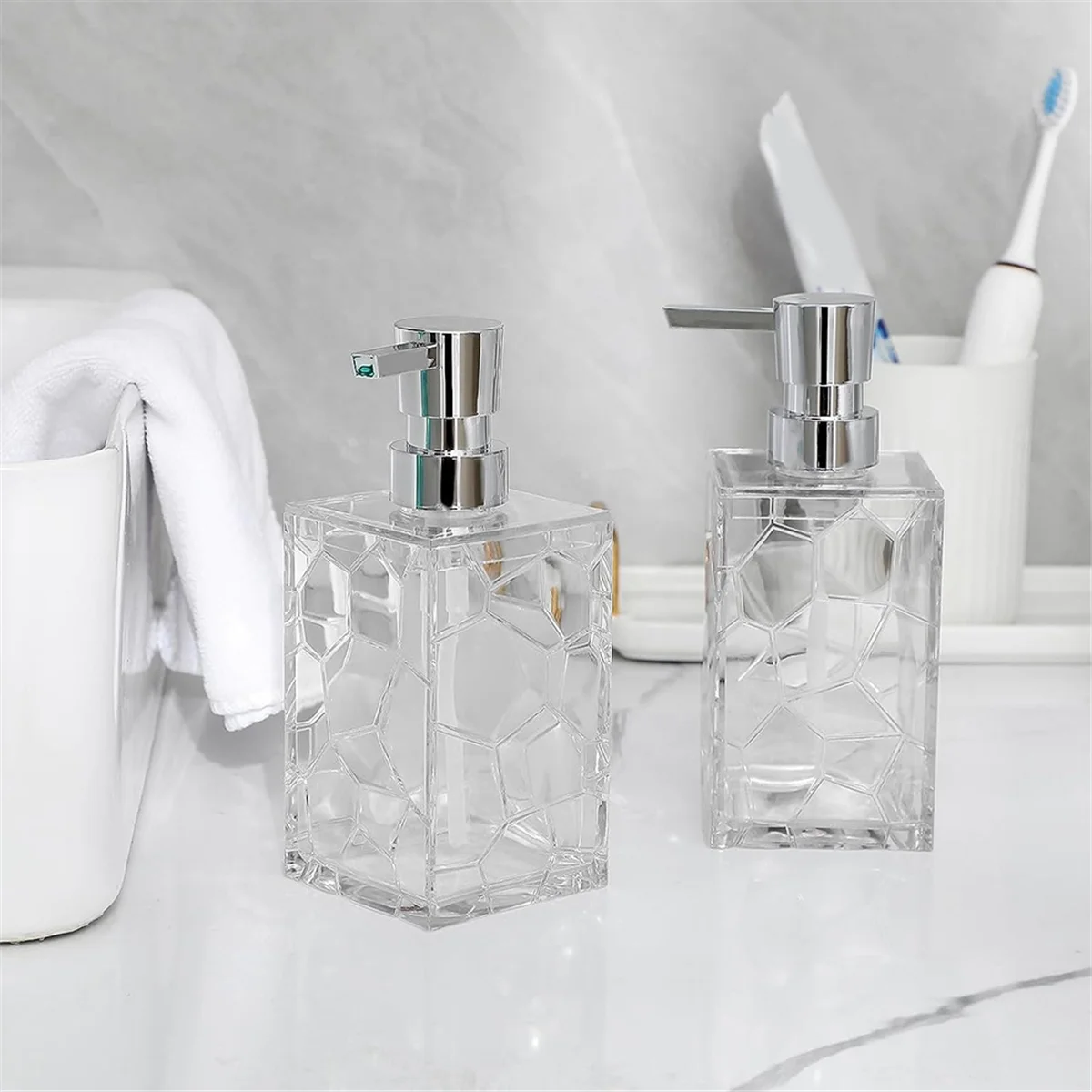 Hands Soap Dispenser, Clear Acrylic Plastic Liquid Pump Bottles Refillable Lotion Dispenser for Bathroom Decor C