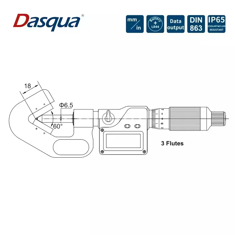 For 3 Flutes IP65 Waterproof Carbide Tipped Digital V-Anvil Micrometer 1-15mm Range 0.002mm Accuracy 0.001mm Resolution