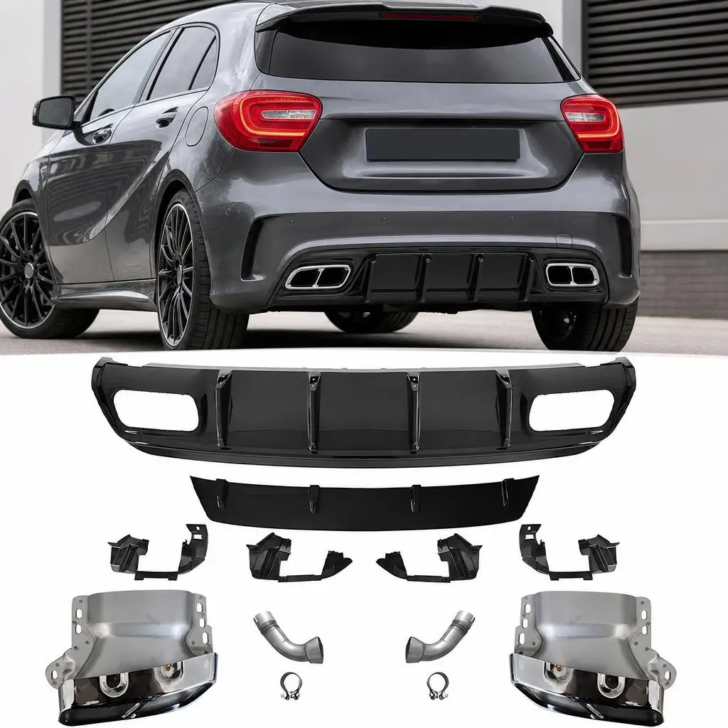 Heckdiffusor-Spitzen für Mercedes-Benz A-Klasse W176 Schrägheck 2013-2018 A160 A180 A200 A250 A45 AMG-Stil Upgrade Heckdiffusor Auto-Exterieur-Zubehör