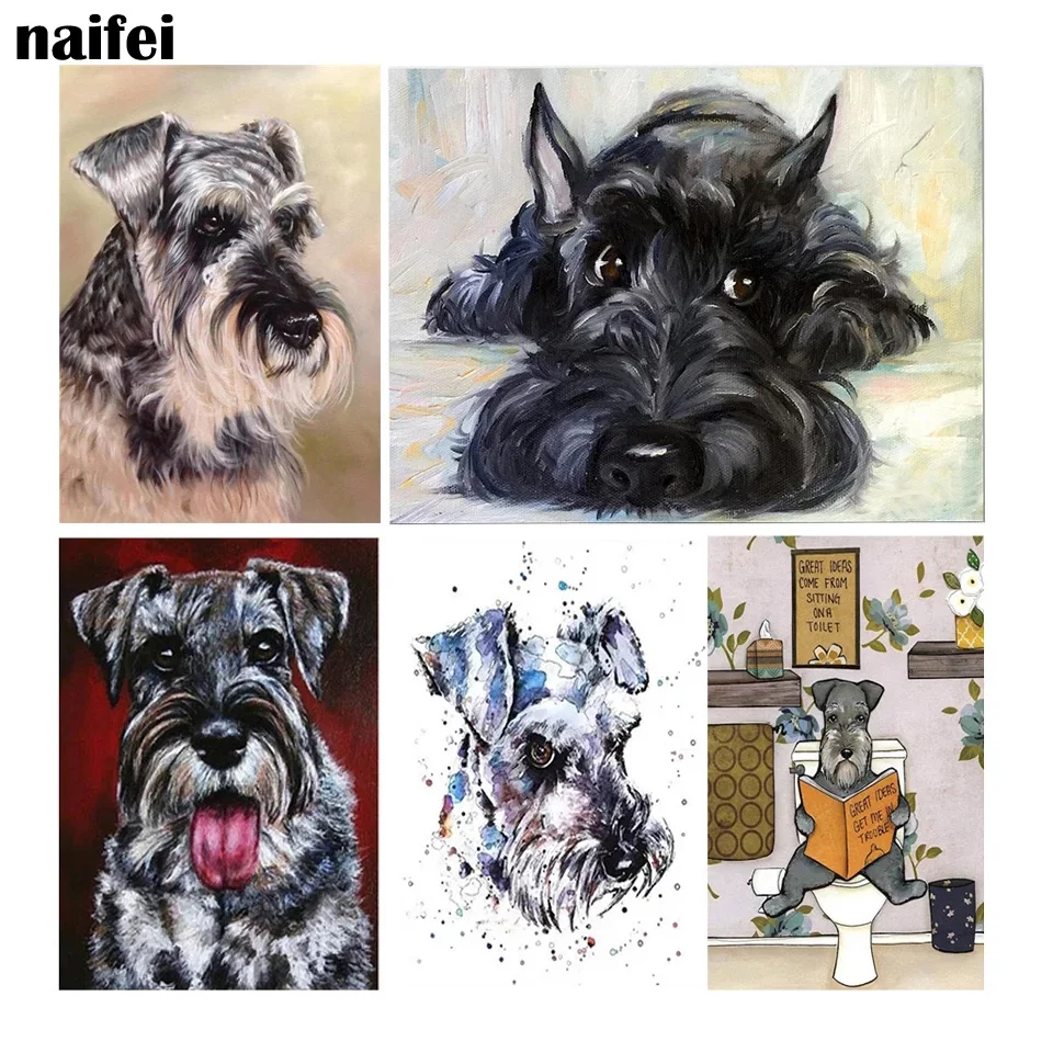 New 5D DIY Diamond Painting Toilet Schnauzer Dog Needlework Cross Stitch Mosaic Diamond Embroidery Animal Home Decor Gift