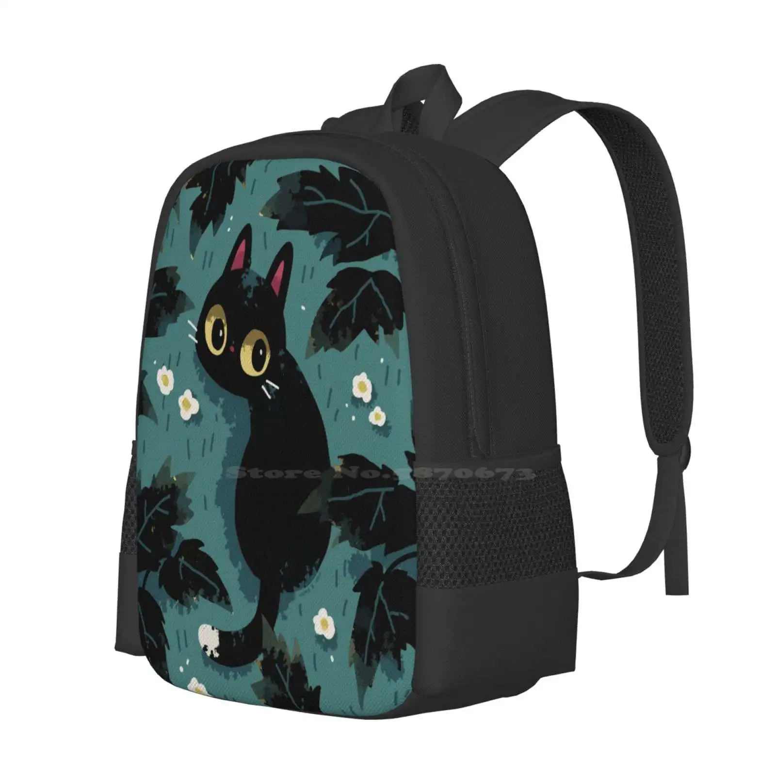 Black Cat Fashion Pattern Design Travel Laptop School Backpack Bag Black Cat Animal Pet Simple Kitten Neko