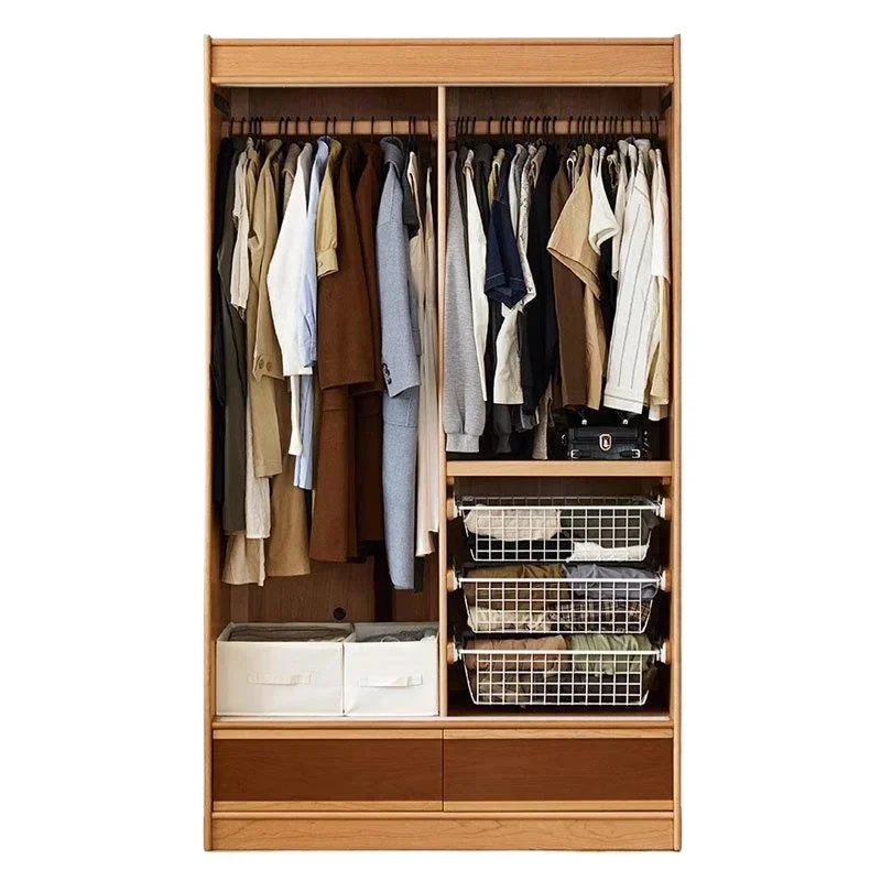 

Nordic simple solid wood cherry wood large wardrobe Japanese black walnut sliding door wardrobe bedroom sliding door storage