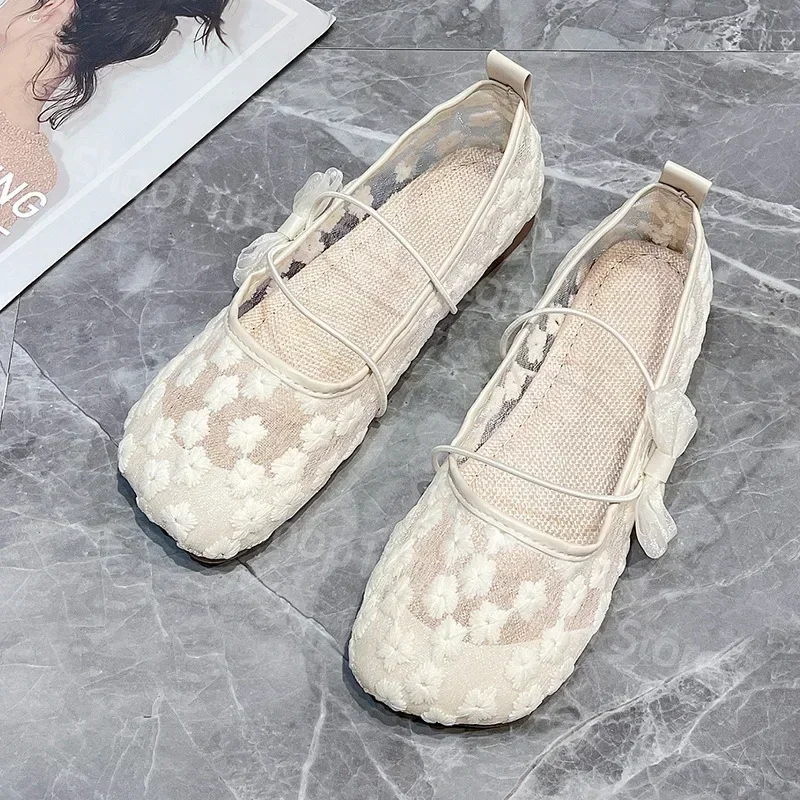 

2025 Mesh Breathable Bean Shoes for Women Summer New Style Mary Jane Shoes Soft Sole Versatile Flat Sole Shoes for Women