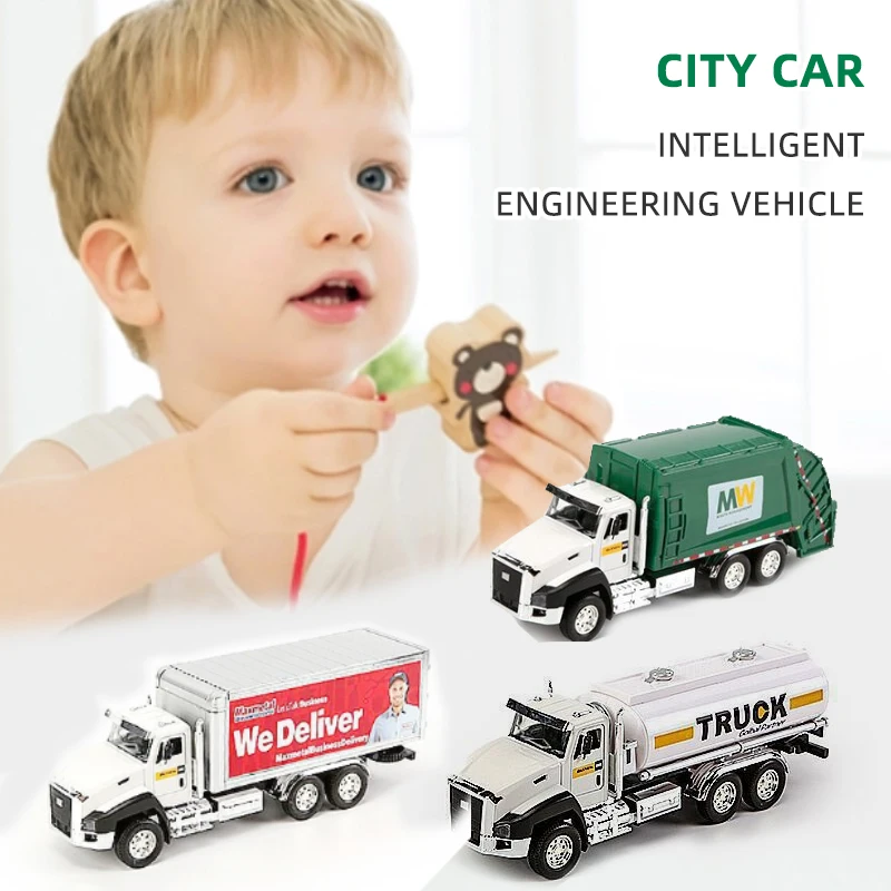 3 Pack of Diecast Sanitation Vehicle Container Truck Oil Tank Truck City Car 1/50 Scale Metal Model Cars Pull Back Car Kids Toys