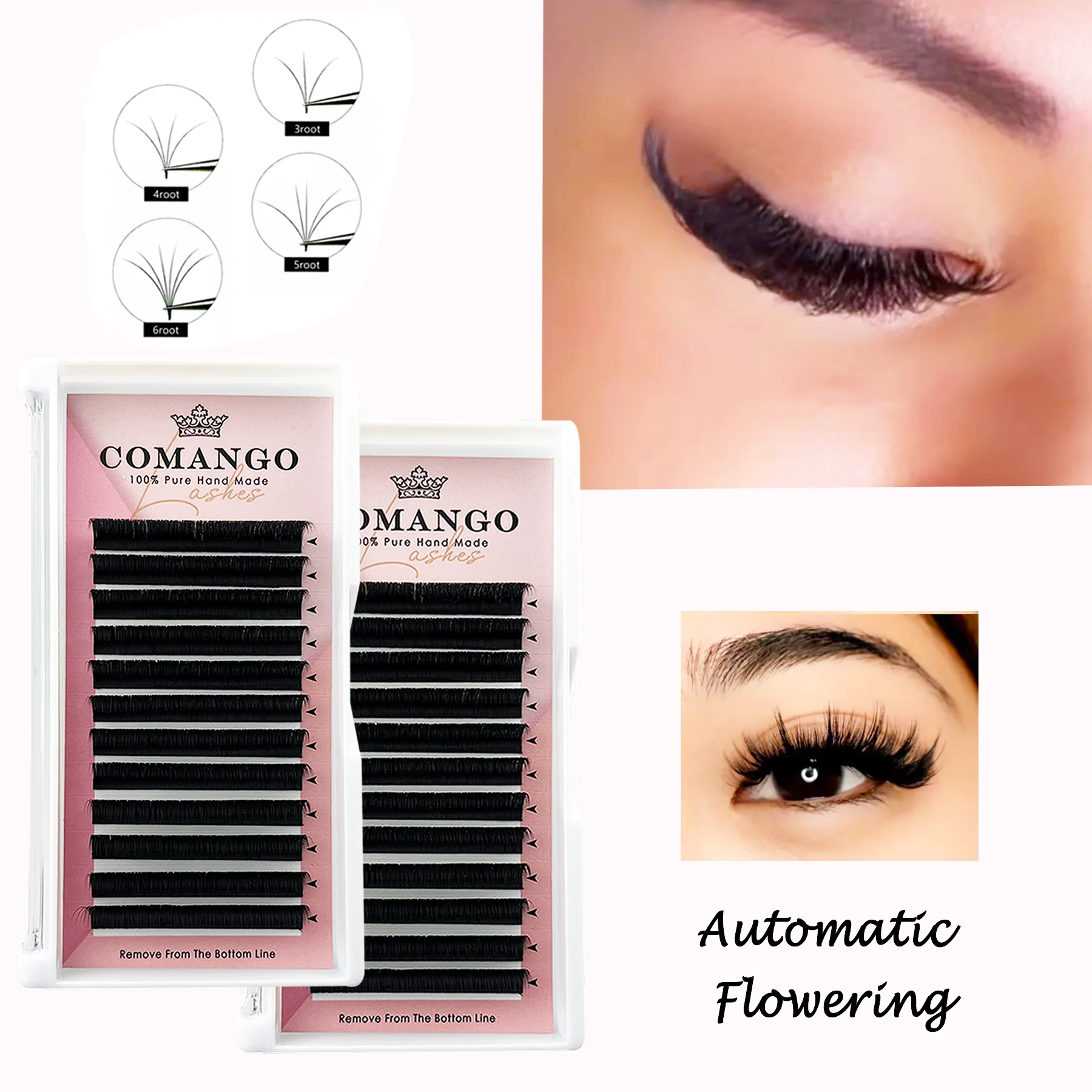 Comango Easy Fan Lashes Faux Mink Eyelash Extension Fast Bloom Automatic Flowering Self-Making Volume Soft Natural Makeup Beauty