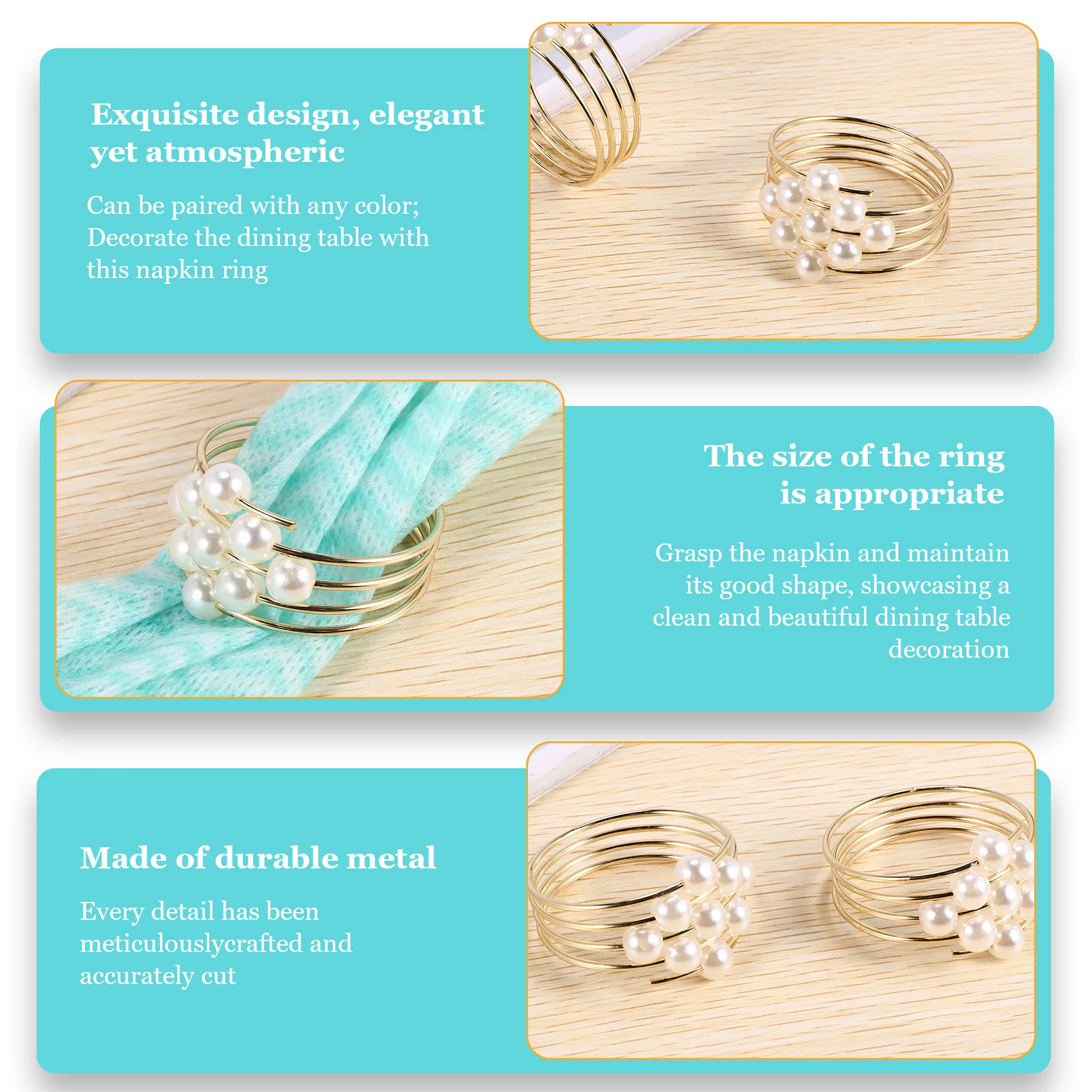 ABWR-Set Of 12 Gold Pearls Napkin Rings Weddings Favors Serviette Napkin Rings For Dinner Table Pearl Napkin Buckles Rings