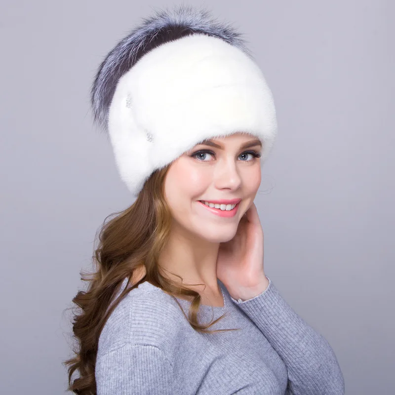 

Mink Fur Grass Headed Hat Fox Hair Whole Mink Women's Mink Skin Warm Ear Protection Hat New Autumn and Winter