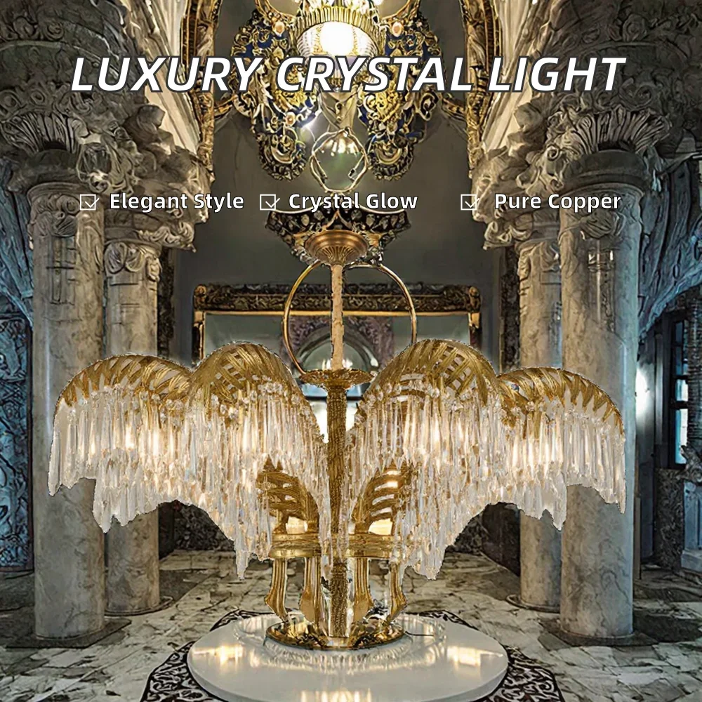 French All Copper Small   Modern Nordic Luxury Crystal LED AC  Light Copper Suspension  Water Drop