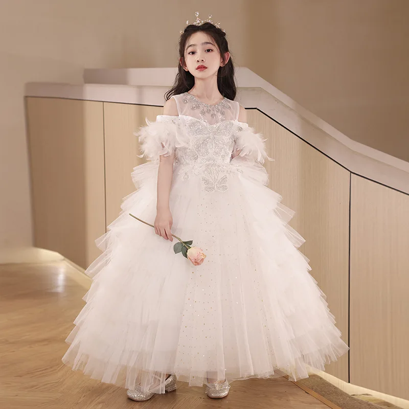 Girls' Birthday High-End Light Luxury Niche Flower Girl Wedding Princess Dress Children's Piano Performance Costume for Ch