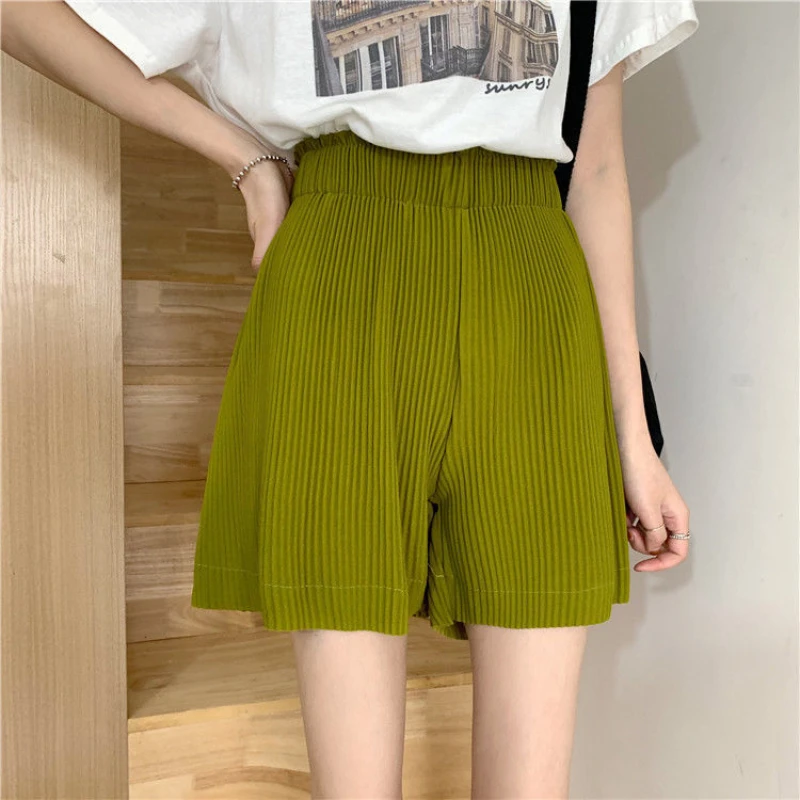 Summer Beach Women Shorts High Waist Wide Leg Shorts Black Beige New Casual Short Pants Ladies Shorts