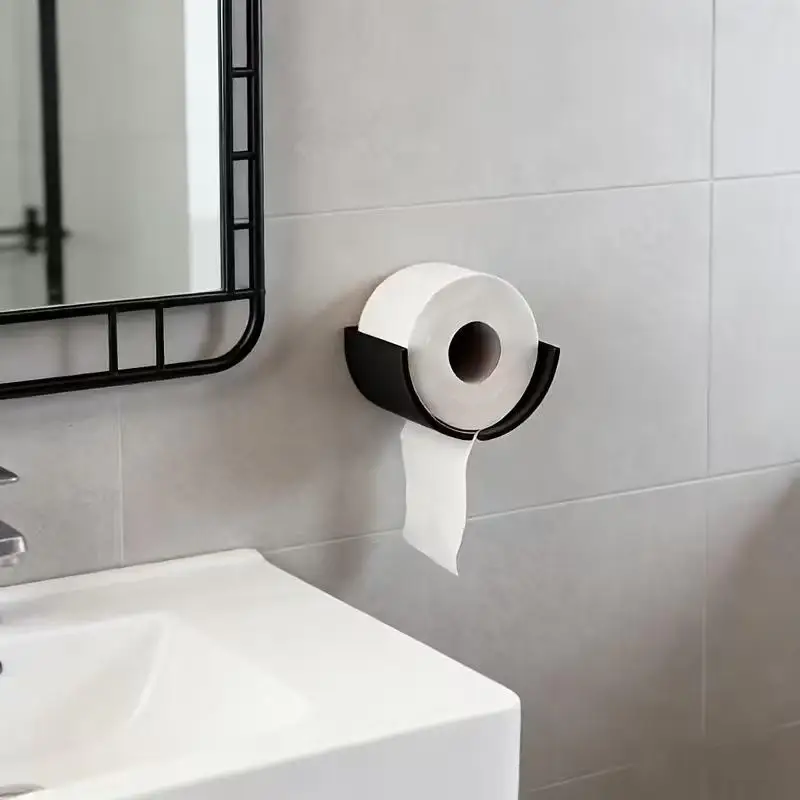Waterproof Creative Wall Mounted Toilet Paper Holder Black Modern Style Easy Install for Commercial Office Restroom