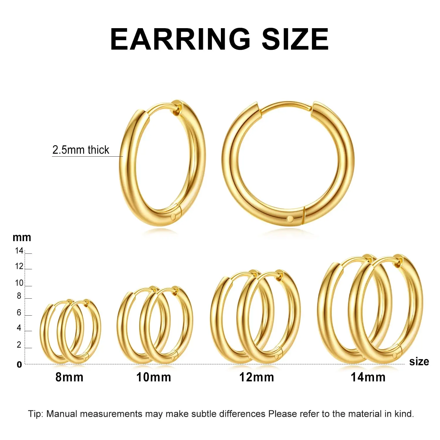 5 Pairs Huggie Hoop Earrings Set for Women Men Stainless Steel Lightweight Silver/Gold Earrings for Sensitive Ears,jewellery