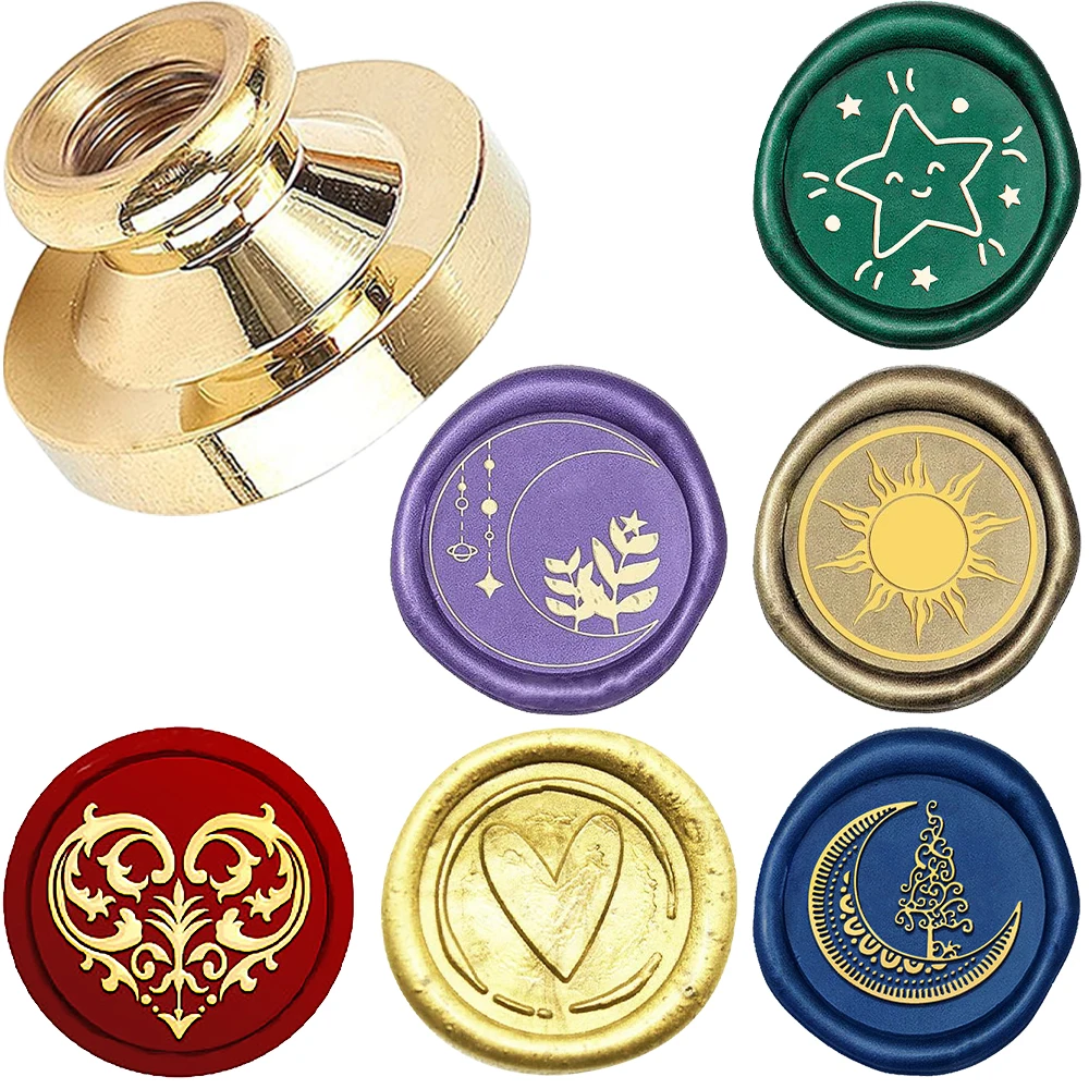1pc Moon Sun Stars Pattern Wax Seal Stamp, Sealing Wax Solid Brass Stamp Heads Removable 25mm Interchangeable Solid Brass Tip