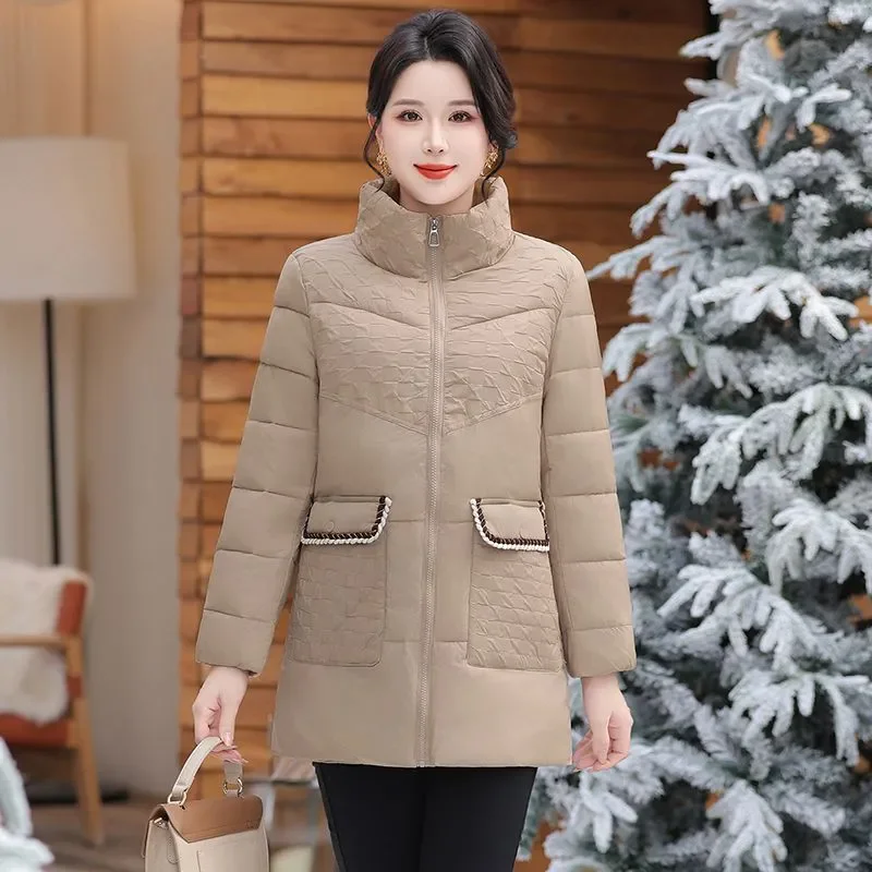 Chic Thin Cotton Down Cotton-Padded Jacket Women's Overcoat Autumn Winter 2026 New Mid-Length Fashion Loose Warm Cotton Coat