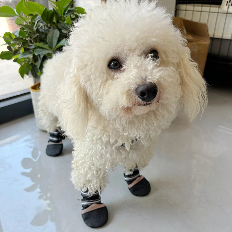 4 Pcs Waterproof Dog Booties Reflective Dog Shoes for Summer with Soft Sole Breathable and Anti-Slip Paw Protectors for Puppy