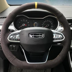 Custom Car Steering Wheel Braid Cover Soft Suede 100% Fit For Geely Coolray SX11 2018 2019 2020 2021 2022 Coolray Accessories