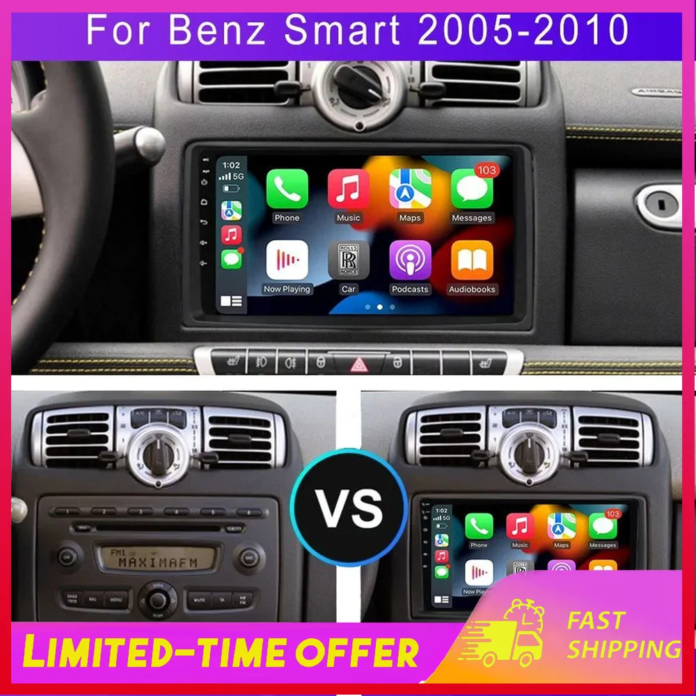 

Android Auto для Mercedes Benz Smart Fortwo 2005-2010, 9-дюймовый экран, поддержка CarPlay, Wi-Fi, DSP, AHD-камера, мультимедиа, навигация