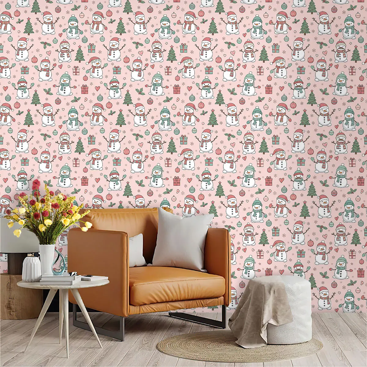 1 Roll Merry Christmas Elements Print Self-adhesive Circular Wallpaper for Living Room, Bedroom, Cabinet, Fashionable Stickers