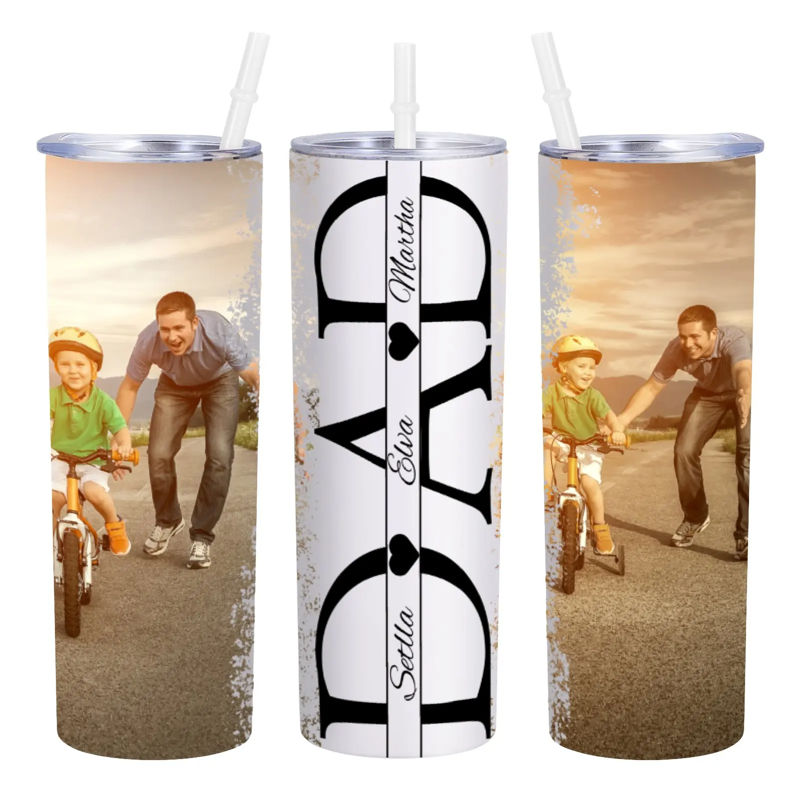 Personalized Dad Tumbler With Kids Names Travel Water Bottle for Papa Grandpa Birthday Father's Day Gift Vacuum Insulated Cup