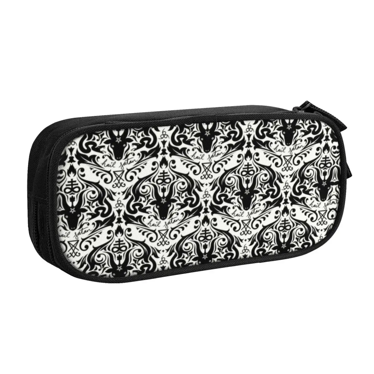 Custom Damask Hail Satan Kawaii Pencil Case Girl Boy Large Capacity Satanic Cross Devil Baphomet Pencil Bag School Accessories