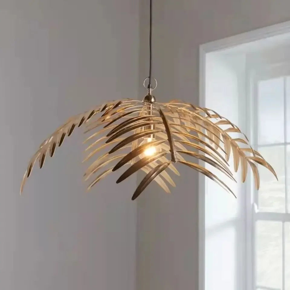 Retro tropical coconut leaf ceiling lighting E27/E26 unique rustic palm tree lamp living room bedroom cafe restaurant chandelier