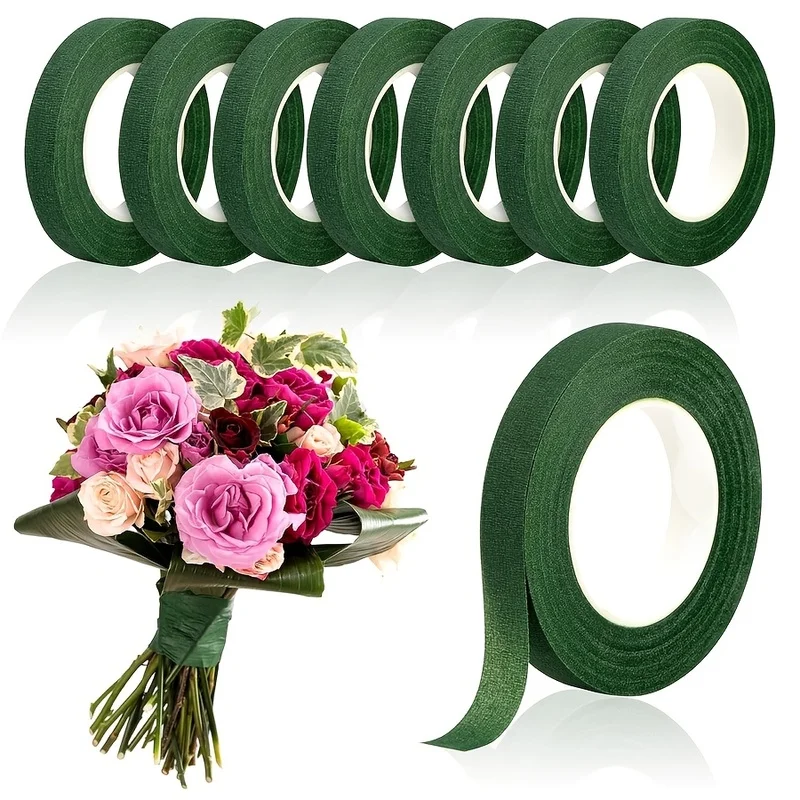 8Roll of floral tape，Floral tape，Dark green floral tape，Suitable for floral crafts、Bouquet arrangement and stem wrapping，Wedding