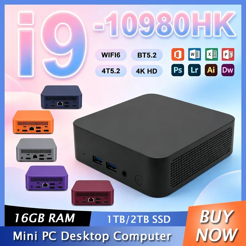 Mini PC Intel Core I9 10980HK Windows 11 Small Pocket Cmputer 16GB RAM 1/2TB SSD WIFI6 BT5.2 4K Desktop PC Gaming Computer