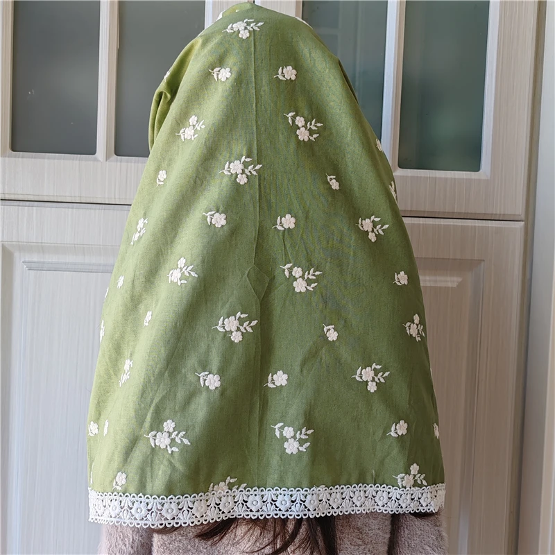القطن الأخضر المطرزة الأزهار مانتيلا الكنيسة رئيس تغطي النساء الكاثوليكية هدية اللاتينية كتلة خمر زهور الصلاة حافة الدانتيل