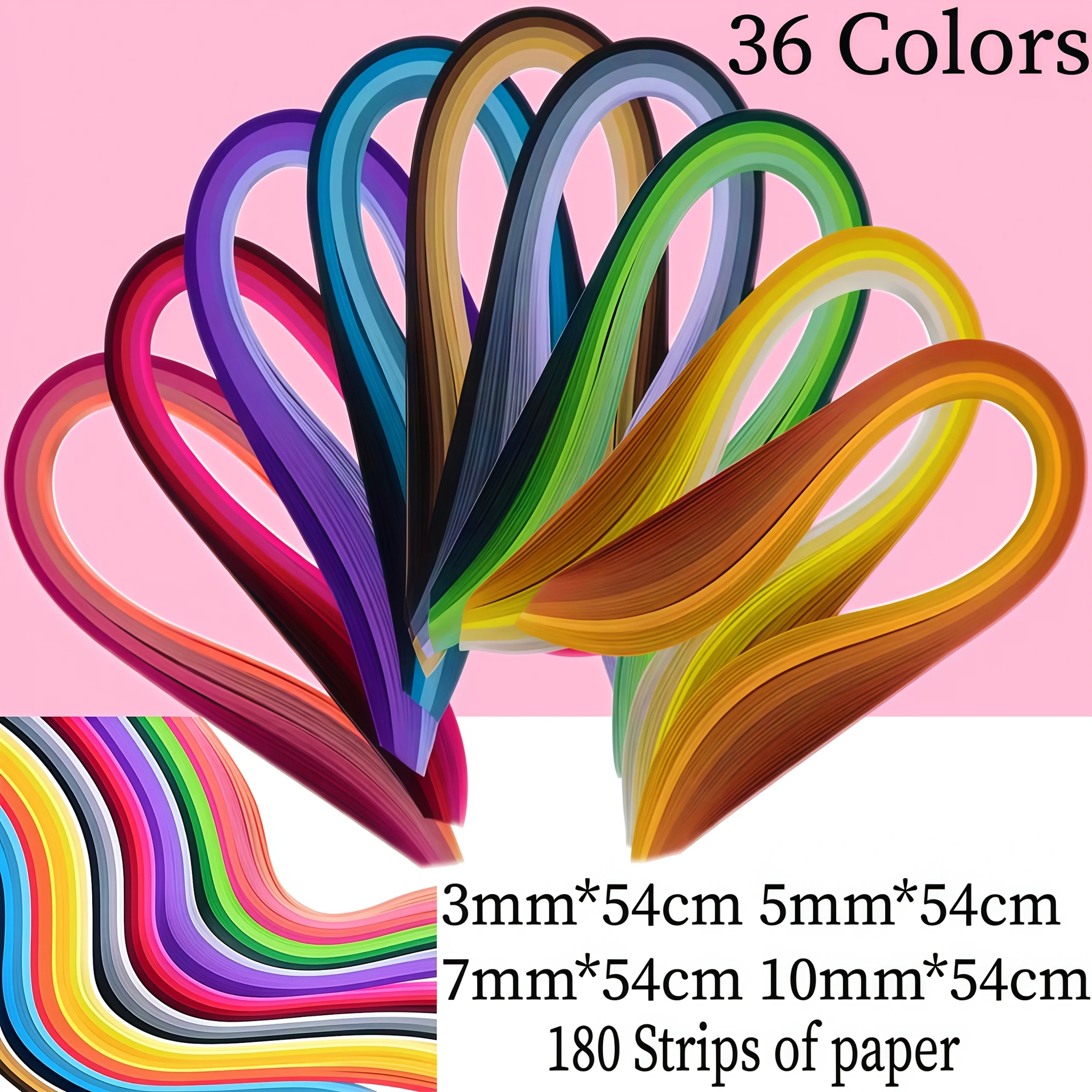 

36 colors of paper strips set for handcraft art and creative projects, colorful rainbow strips