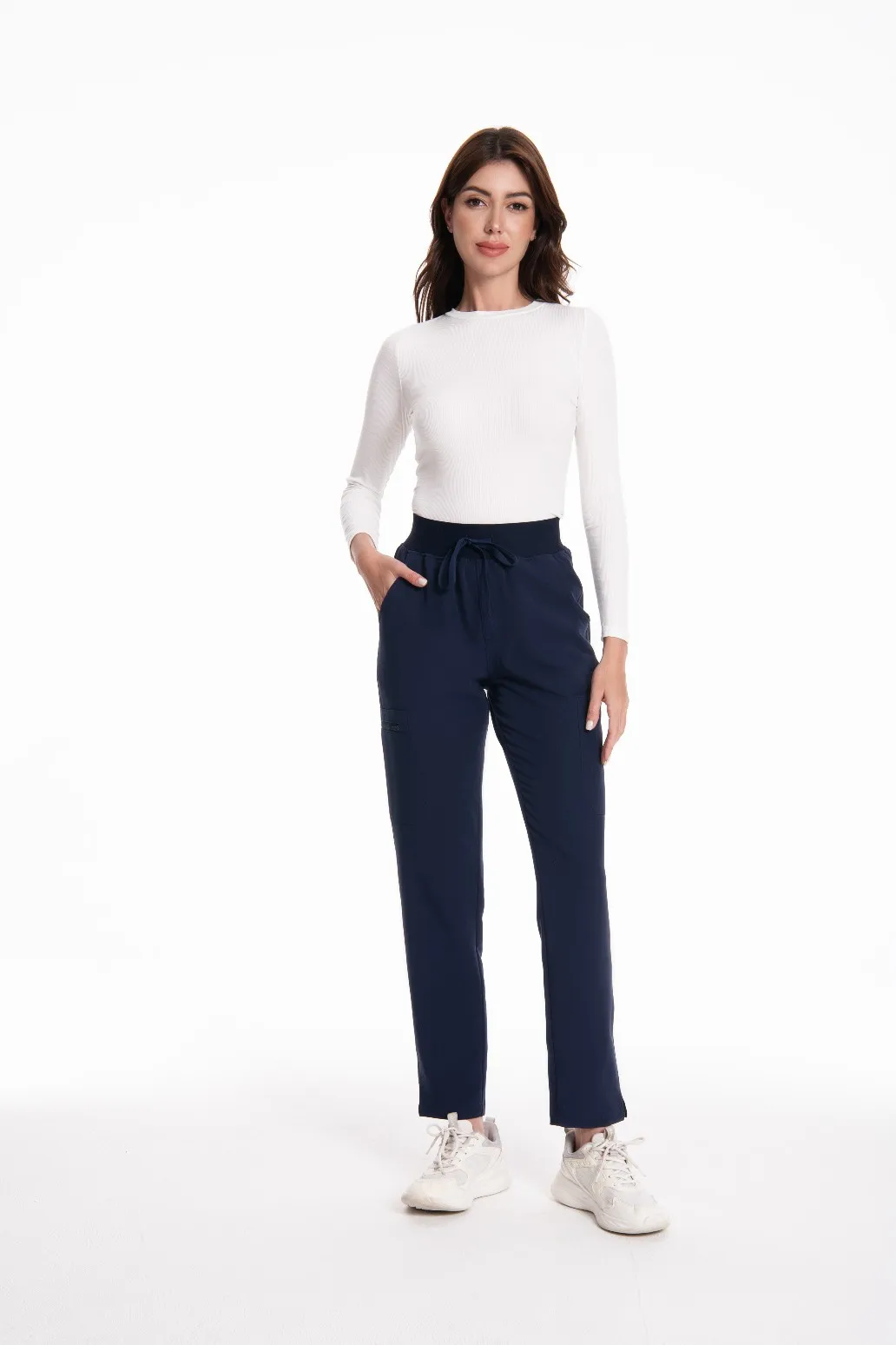 KUNGFU SCRUBS Nahtloses Unterhemd für Damen, schmal geschnitten, hochelastisches Modal-Unterhemd, Rundhalsausschnitt, lange Ärmel, Basisschicht-Oberteil – Detail 2