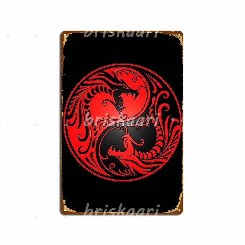 Yin Yang Dragons Red And Black Metal Signs Club Bar Funny Painting Décor Club Party Metal Posters