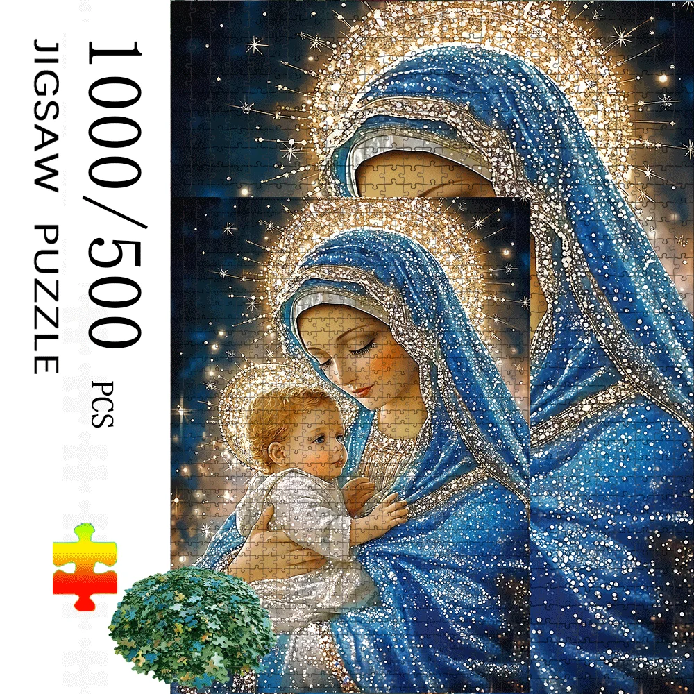 1000/500 Stück Jungfrau Maria und Jesus Christus Puzzle – großes interaktives Spiel für Erwachsene und Familien, Heimdekoration, lebendige Re